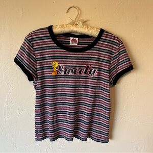 Vintage Looney Toons Tweety Bird ‘Sweety’ striped baby tee.